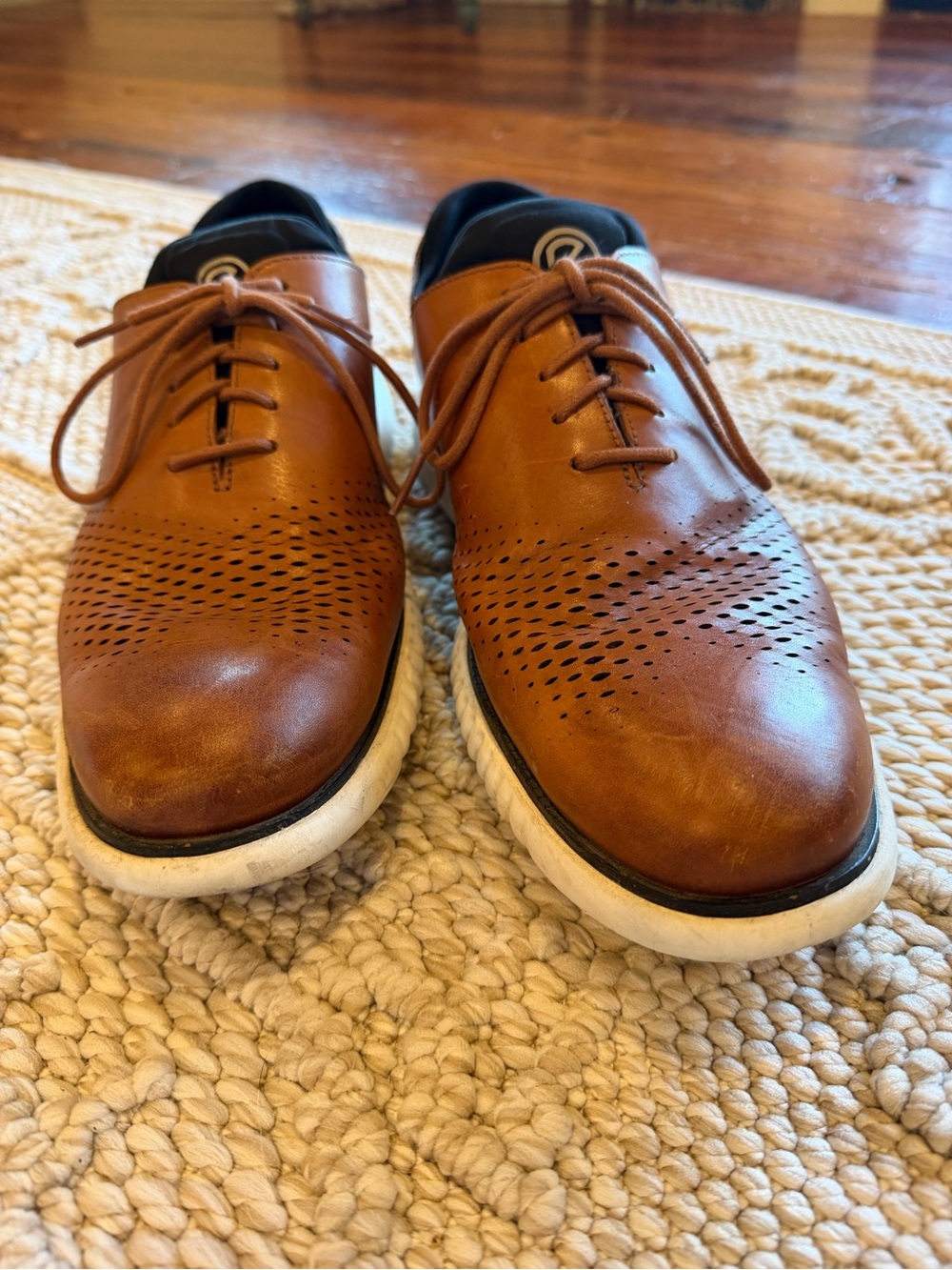 Cole Haan Tan Perforated Leather Derby with White Sole